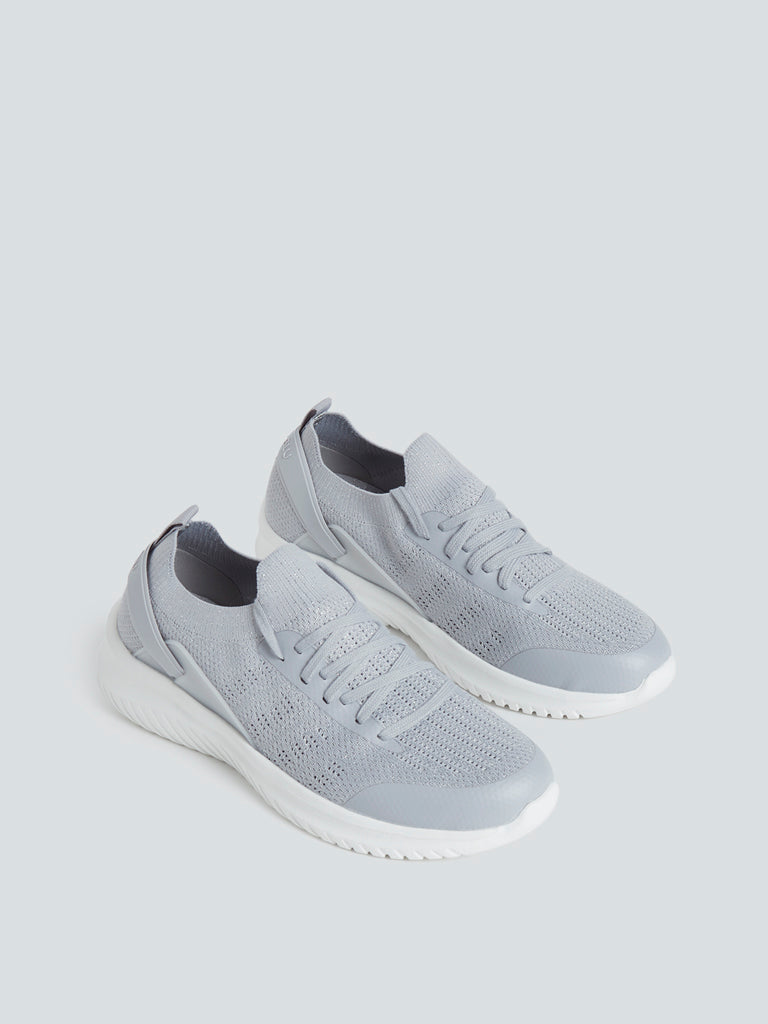 LUNA BLU Grey Knitted Lace-Up Sneakers